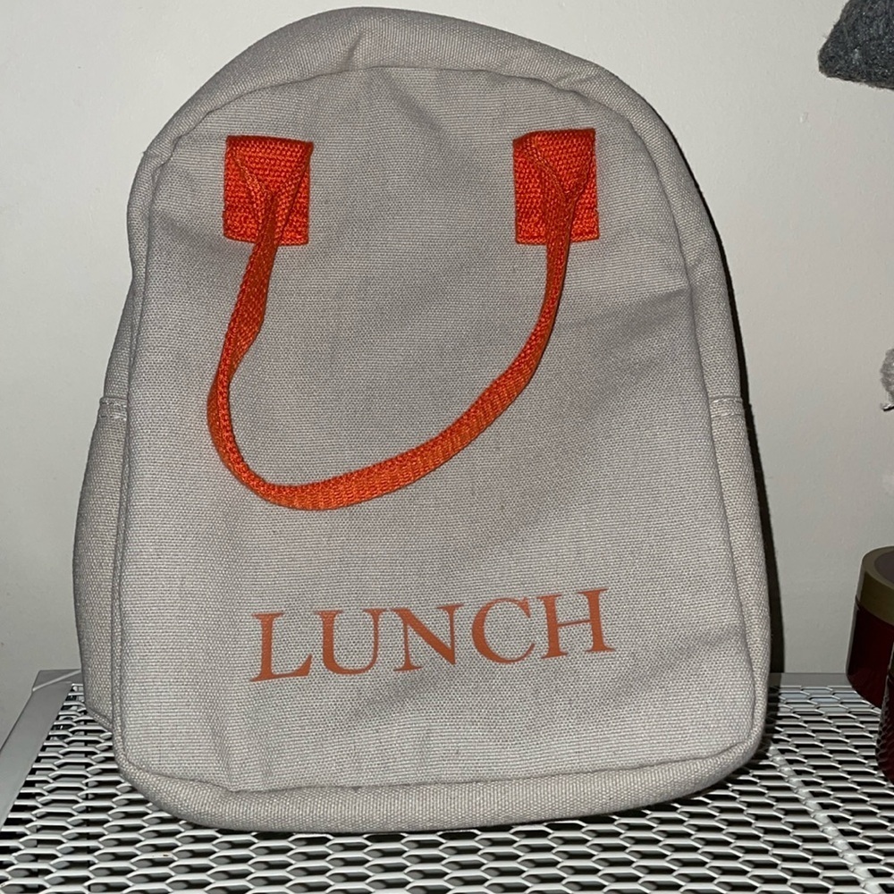 Modern "LUNCH" Graphic Thermal Tote - Cream & Orange